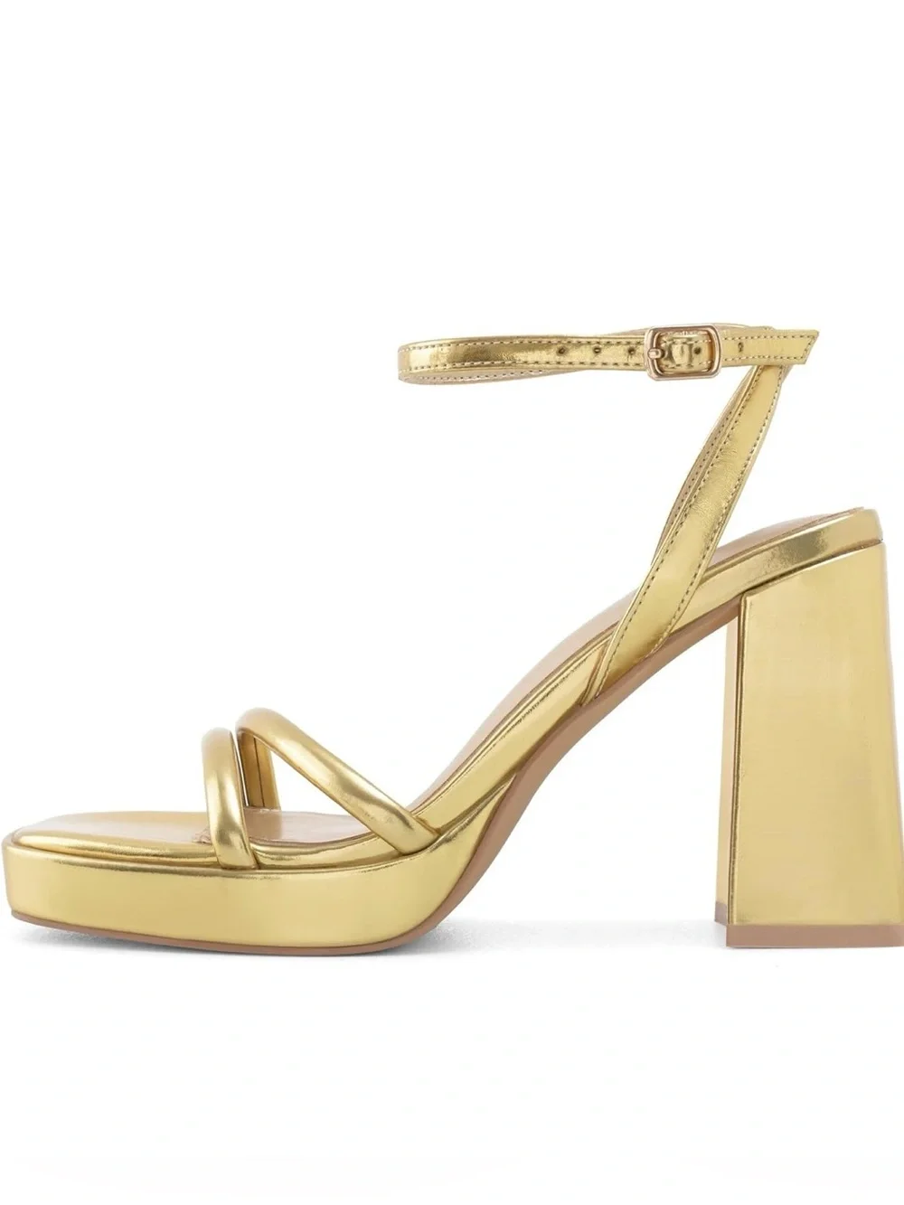 Gracestride Gold Platform Block Heel Ankle Strap Sandals Size 8.5 New #Lux-CL